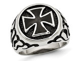 Men's Antiqued Stainless Steel Ring with Cross